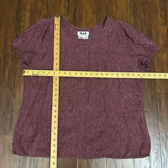 FLAX Tunic Top Burgundy Relaxed Fit Boxy Linen SS Minimalist Lagenlook - Picture 9 of 9